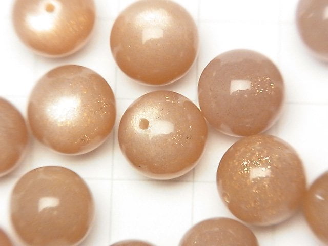 橘色月光石 AAA 半孔圓珠 10mm 5顆
