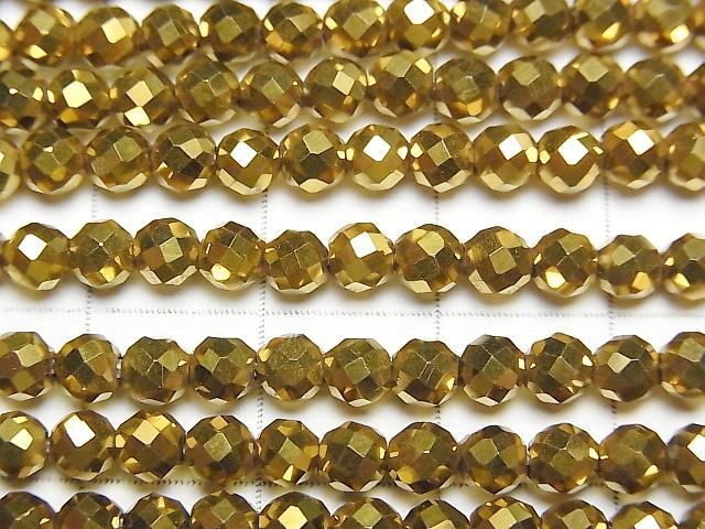 赤鐵礦刻面圓珠 4毫米 鍍金 1串珠子 (約14英吋/35厘米) 高品質!