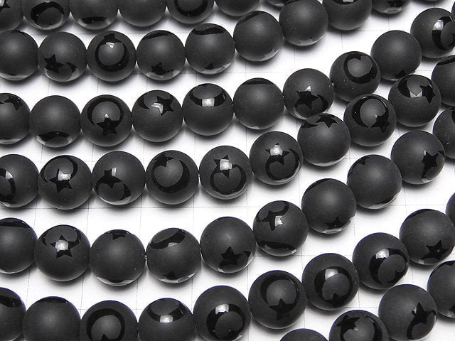 Frost Onyx Stern & Neuer Mond Runde 10mm 1strang Perlen (ca. 15 Zoll / 37 cm)