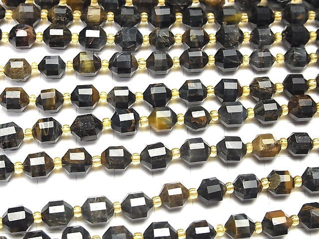 Mix Tigerauge AA++ Doppelspitze facettierte Röhre 8x7mm 1strang Perlen (ca. 14 Zoll / 35 cm)