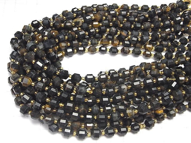 Mix Tigerauge AA++ Doppelspitze facettierte Röhre 8x7mm 1strang Perlen (ca. 14 Zoll / 35 cm)