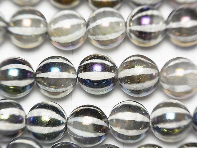 刻線金屬色瑪瑙圓珠 8mm AB彩塗層 1串 (約14英吋 / 35公分)