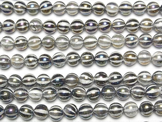 Linien geschnitzte metallische Farb-Agate Rund 8mm AB-Beschichtung 1strang Perlen (ca. 14 Zoll / 35 cm)
