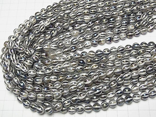 Linien geschnitzte metallische Farb-Agate Rund 8mm AB-Beschichtung 1strang Perlen (ca. 14 Zoll / 35 cm)