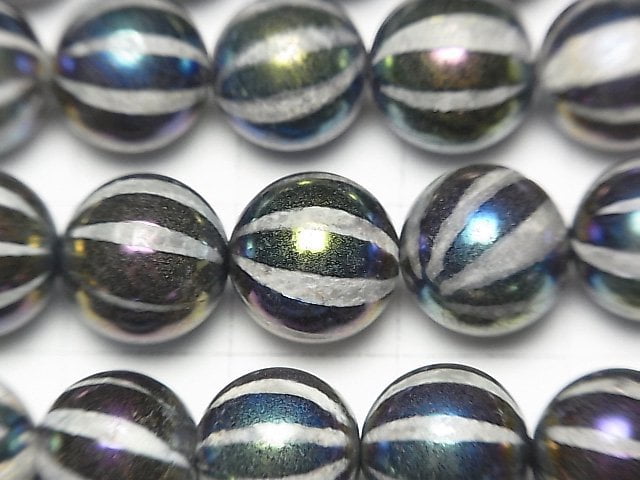 線雕金屬色瑪瑙圓珠 10mm AB彩 約15英寸/36公分/串