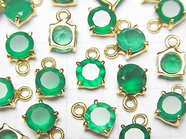 High Quality Green Onyx AAA Bezel Setting Round Faceted 6x6mm 18KGP 2pcs
