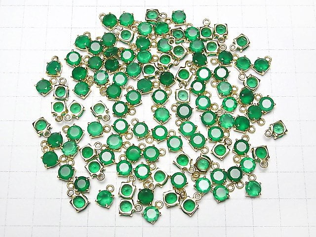 Hochwertig Grüner Onyx AAA Fassung Rund Facettiert 6x6mm 18KGP 2Stk