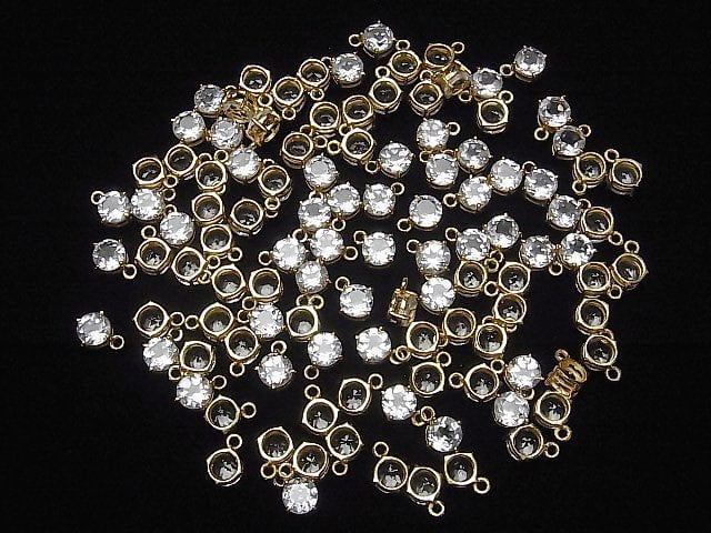 Hochwertig Kristall AAA Fassung Rund Facettiert 6x6mm 18KGP 2Stk