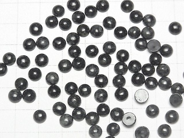 Burma Schwarzer Jadeit AAA-Rund Cabochon 6x6mm 3Stk