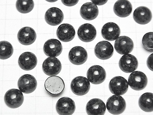 Burma Schwarzer Jadeit AAA-Rund Cabochon 12x12mm 1Stk