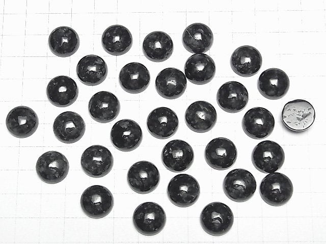 Burma Schwarzer Jadeit AAA-Rund Cabochon 14x14mm 1Stk
