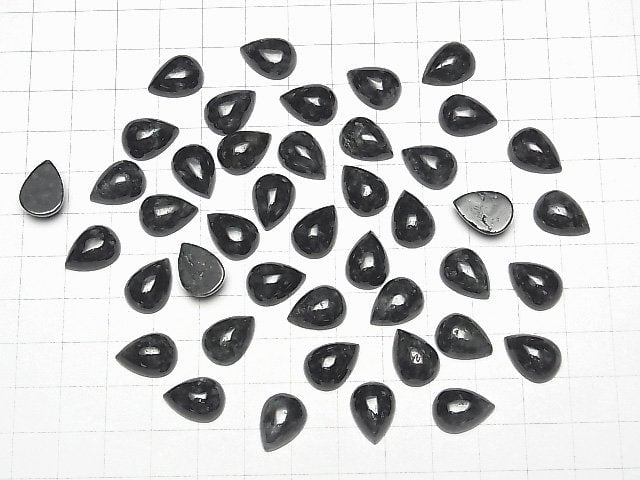 Burma Schwarzer Jadeit AAA- Tropfenform Cabochon 14x10mm 1Stk