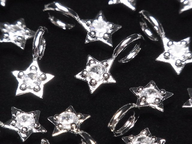 Metallteile Sternmotiv Charm 10x6mm Silberfarbe (mit CZ) 2Stk