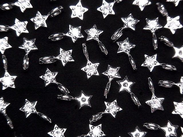Metallteile Sternmotiv Charm 10x6mm Silberfarbe (mit CZ) 2Stk