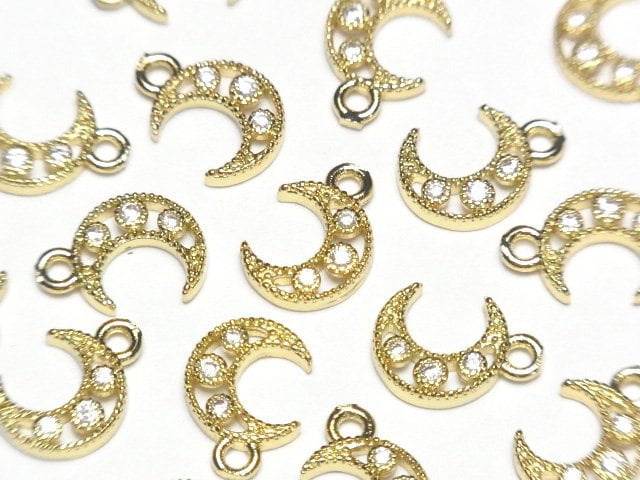 Metal parts Crescent moon motif charm 10x7mm Gold color (with CZ) 2pcs