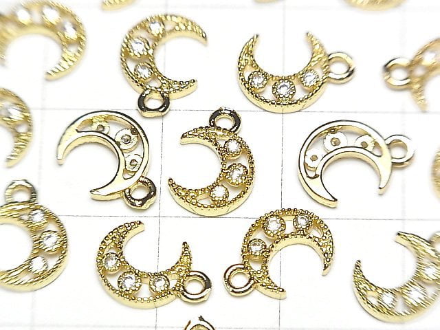 Metal parts Crescent moon motif charm 10x7mm Gold color (with CZ) 2pcs