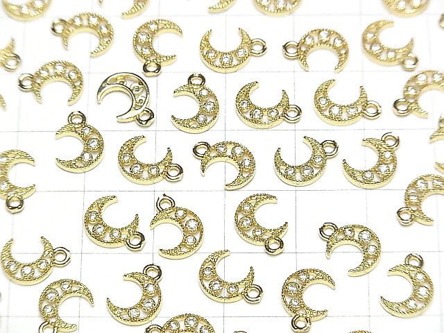 Metal parts Crescent moon motif charm 10x7mm Gold color (with CZ) 2pcs