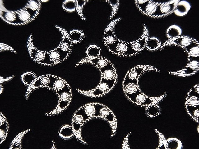 Metal parts Crescent moon motif charm 10x7mm Silver color (with CZ) 2pcs