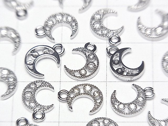 Metal parts Crescent moon motif charm 10x7mm Silver color (with CZ) 2pcs