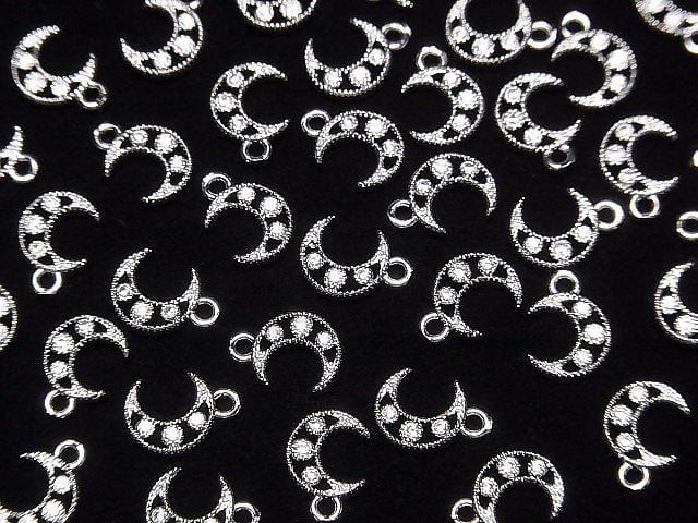 Metal parts Crescent moon motif charm 10x7mm Silver color (with CZ) 2pcs