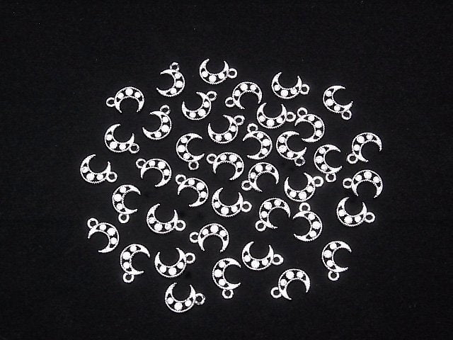Metal parts Crescent moon motif charm 10x7mm Silver color (with CZ) 2pcs