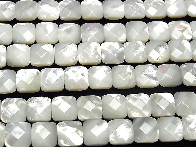 Hochwertige weiße Muschel (Silberlippen-Auster) AAA Facettierter Quadrat 10x10mm 1/4 oder 1Strang Perlen (ca. 15 Zoll/37 cm)