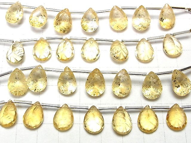 Hochwertiger Citrin AAA geschnitzte Tropfenform facettiert 14x10mm 1 Strang Perlen (6 Stück)