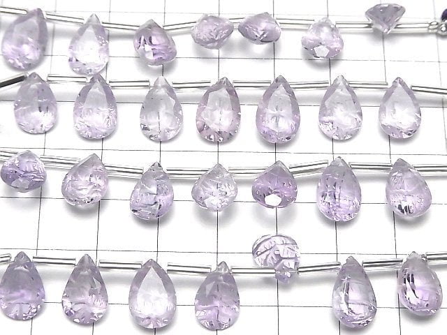 Hochwertiger hellfarbener Amethyst AAA- geschnitzte Birnenform facettiert 12x8mm 1strang Perlen (6 Stück)
