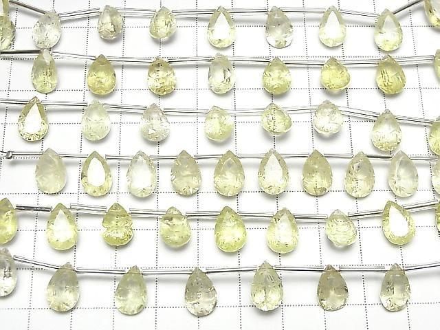 高品質檸檬石英 AAA 刻面梨形刻面 12x8mm 半串或 1 串珠子 (8 顆)