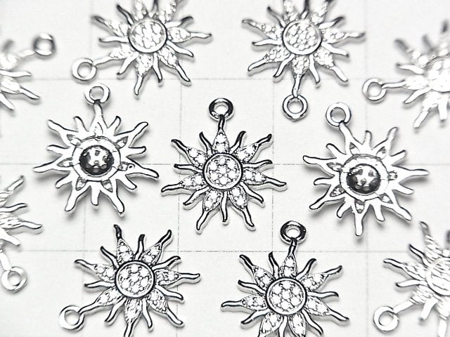 Breloque en métal avec motif soleil 16x14mm argent (avec CZ) 1 pièce
