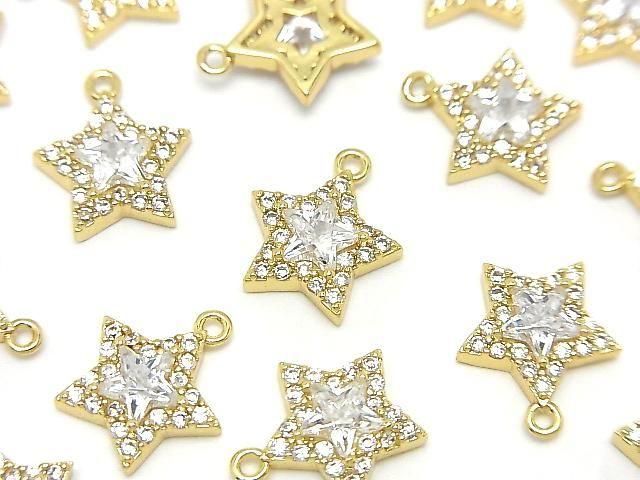 Metal Star Motif Charm 12x10.5mm Gold Color (with CZ) 1pc