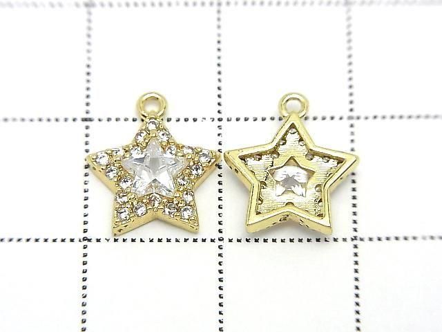 Metal Star Motif Charm 12x10.5mm Gold Color (with CZ) 1pc