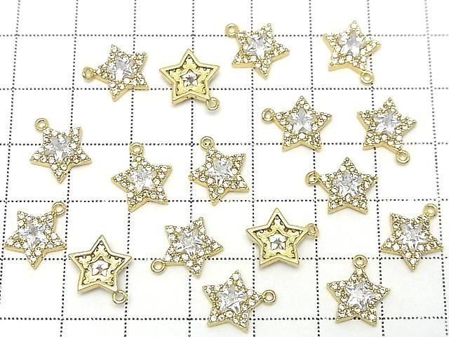 Metal Star Motif Charm 12x10.5mm Gold Color (with CZ) 1pc