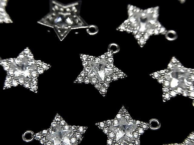 金屬星形主題吊飾 12x10.5mm 銀色 (帶鋯石) 1個