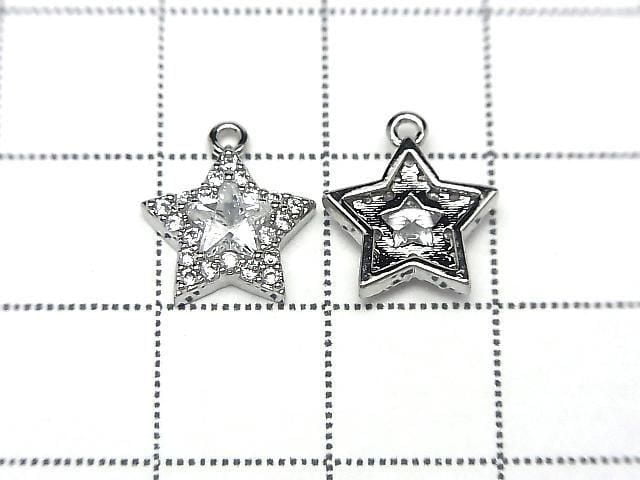 金屬星形主題吊飾 12x10.5mm 銀色 (帶鋯石) 1個