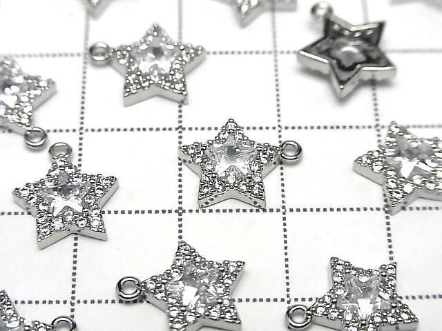 金屬星形主題吊飾 12x10.5mm 銀色 (帶鋯石) 1個