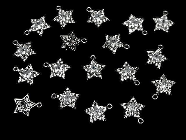 金屬星形主題吊飾 12x10.5mm 銀色 (帶鋯石) 1個