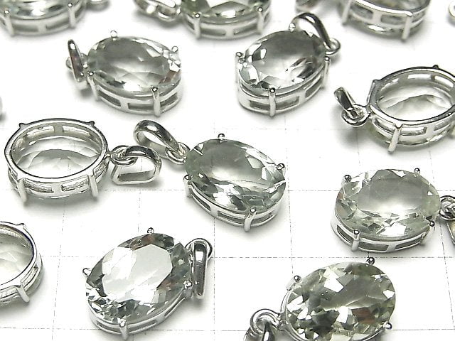 Hochwertiger grüner Amethyst AAA oval facettiert Anhänger 14x10mm Silber925 1 Stück
