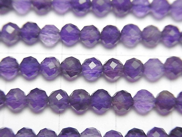 高品質!紫水晶 AA 32刻面圓珠 4mm 1串 (約15英吋/37公分)