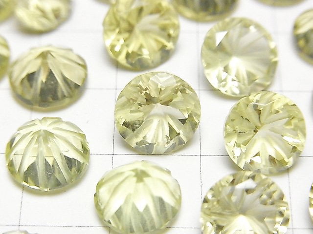 高品質檸檬石英 AAA 雕刻圓刻面 10x10mm 2入