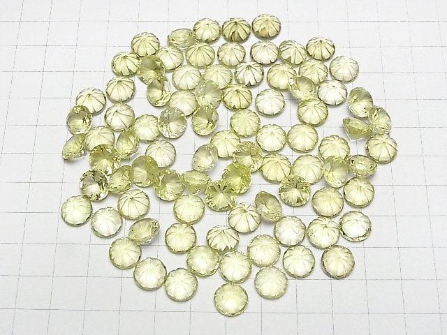Hochwertiger Zitronenquarz AAA Graviert Rund Facettiert 10x10mm 2Stk