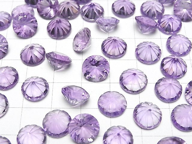 Hochwertiger Amethyst AAA geschnitzte runde facettierte 10x10mm 2 Stück