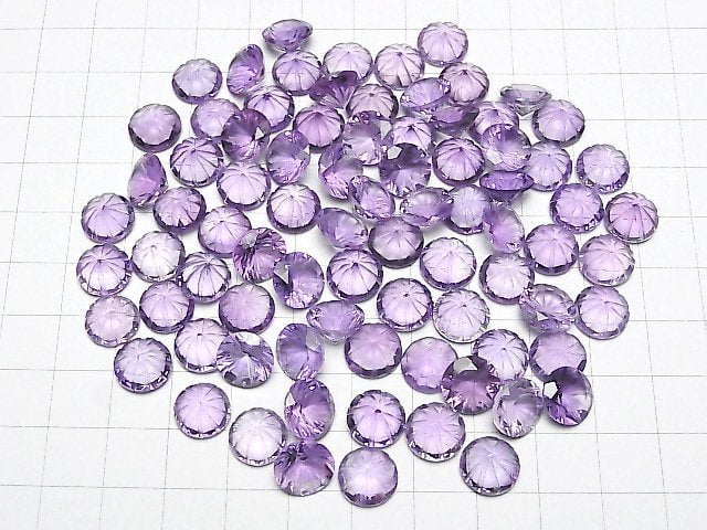 Hochwertiger Amethyst AAA geschnitzte runde facettierte 10x10mm 2 Stück