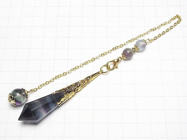 Fluorit AA++ Pendel 70x16x16mm Goldfarbe mit Kette 1 Stück