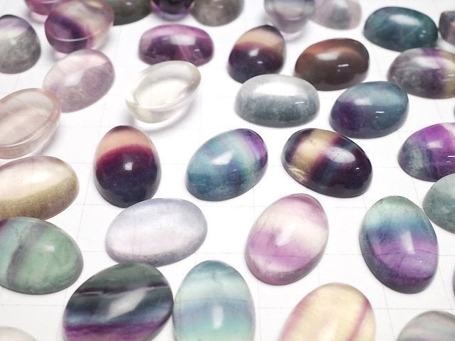 Multicolor Fluorit AAA ovaler Cabochon 18x13mm 2 Stück