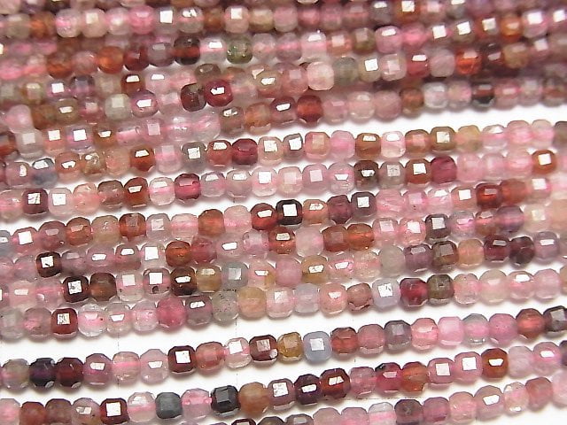高品質!多色碧璽 AA++ 立方體形狀 2x2x2mm 1串珠子 (約15英吋 / 37公分)
