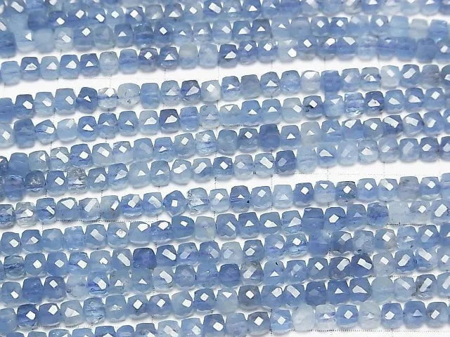 Hochwertig! Tiefblauer Aquamarin AA++ Würfelform 4x4x4mm halb oder 1Strang Perlen (ca. 15 Zoll / 37 cm)