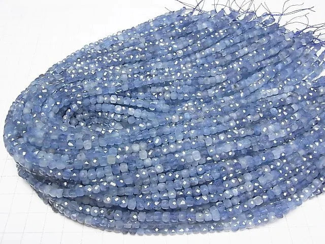Hochwertig! Tiefblauer Aquamarin AA++ Würfelform 4x4x4mm halb oder 1Strang Perlen (ca. 15 Zoll / 37 cm)