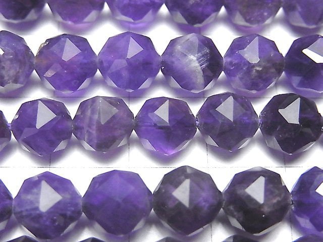 高品質!紫水晶AA級星刻面圓珠 8mm 一串(約15英吋/37公分)