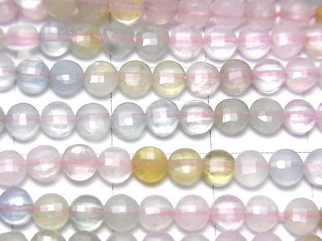 高品質!綠柱石混色(多色海藍寶石)AA+ 刻面錢幣珠 4x4x2.5mm 一串(約15英吋/37公分)
